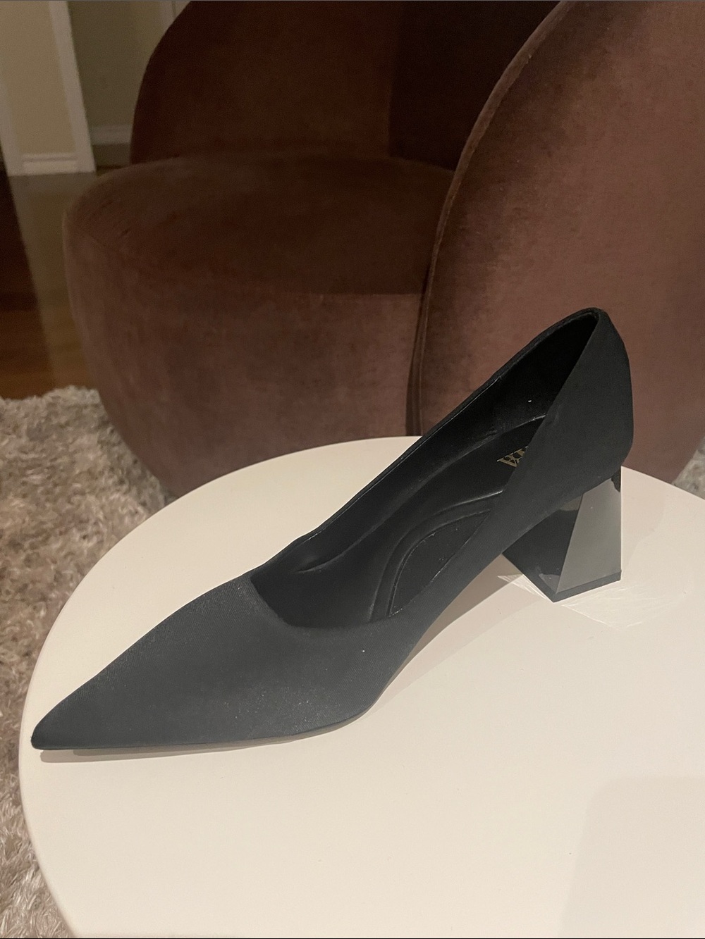 Zara Black Pointed Block-Heel Pumps - Picture 2 of 4